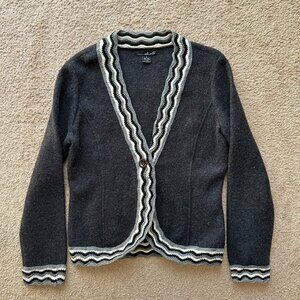 Willi Smith Sweater Womens Small 100% Wool Cardigan 1 Button Close Grey